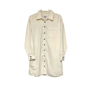NWT Madewell Womens Corduroy‎ Mini Shirtdress Pockets Lighthouse Ivory Sm